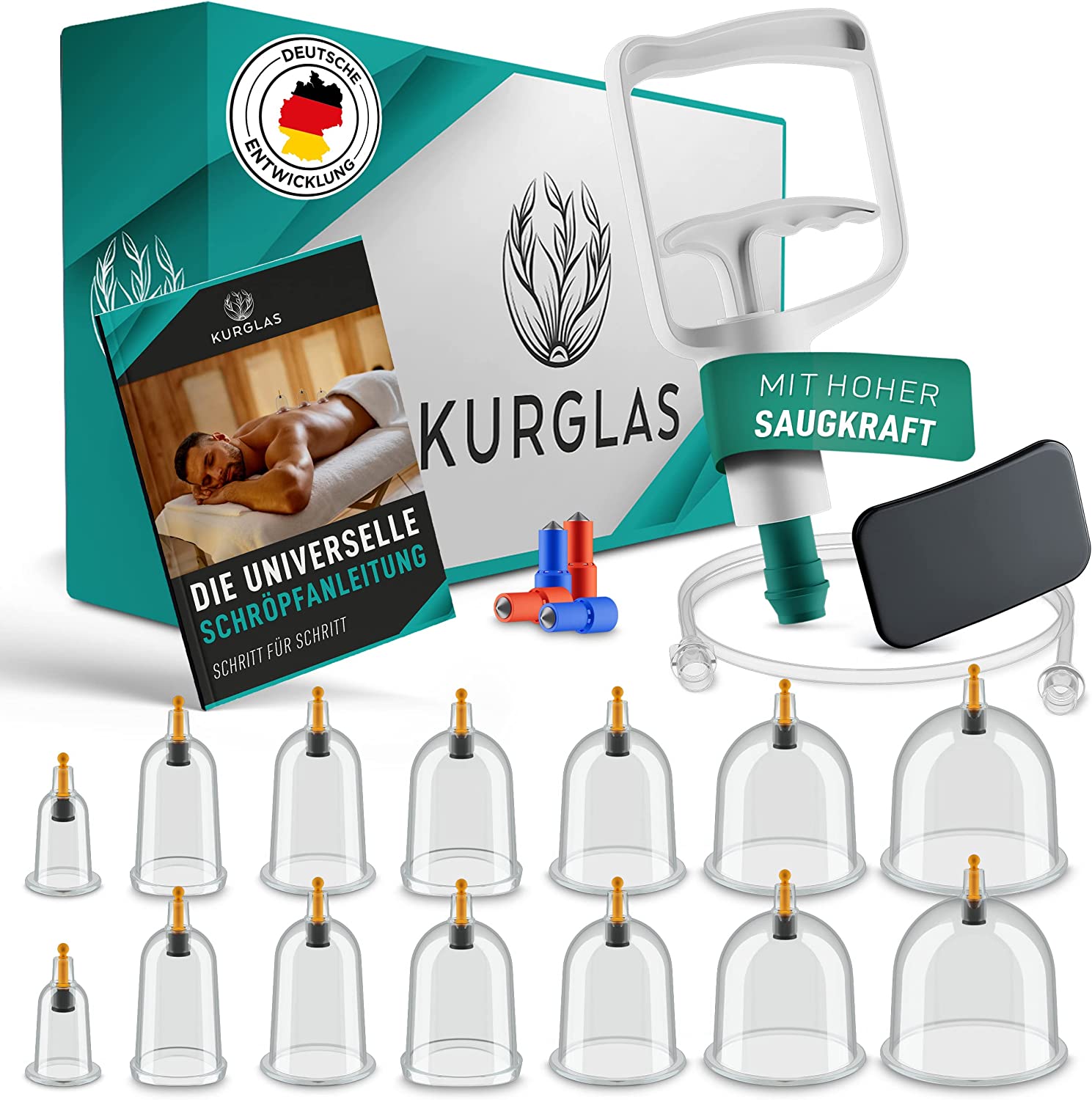 Kurglas Schroepfglaeser mit Vakuumpumpe